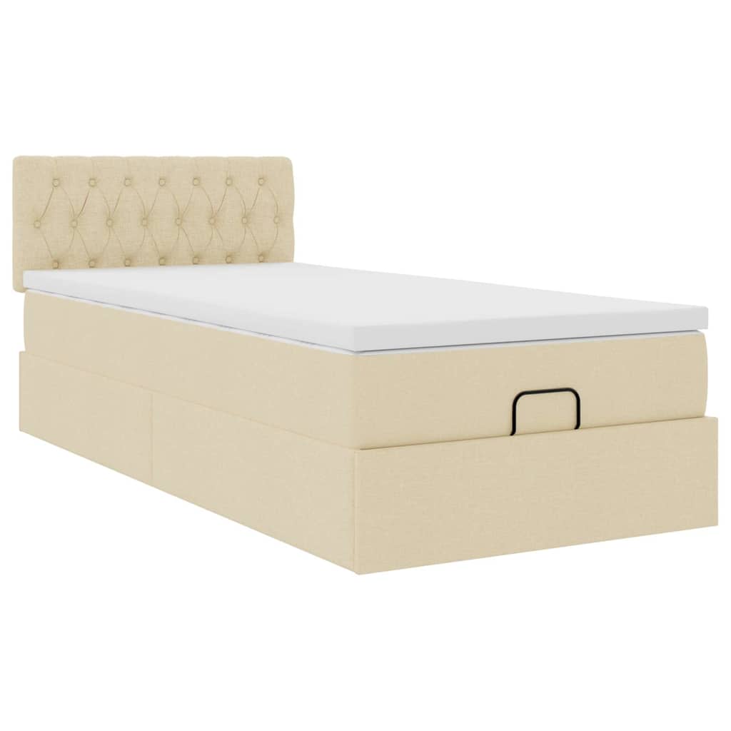 Otomanski krevet s madracem i LED krem 90x200 cm tkanine