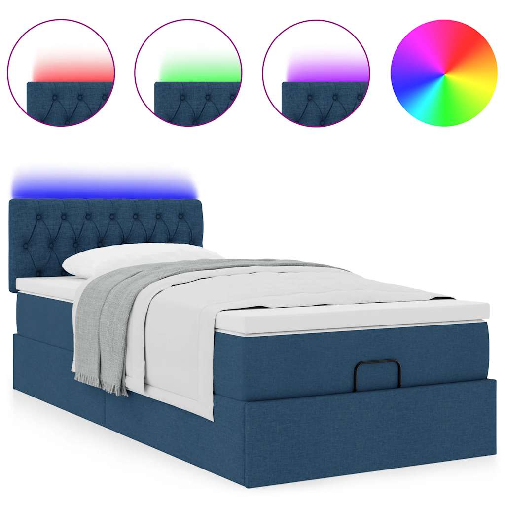 Otomanski krevet s madracem i LED plavi 100x200 cm tkanine