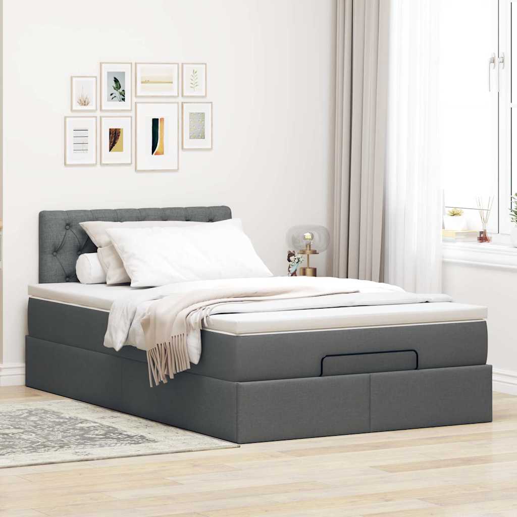 Otomanski krevet s madracem i LED tamnosivi 120x190 cm tkanine