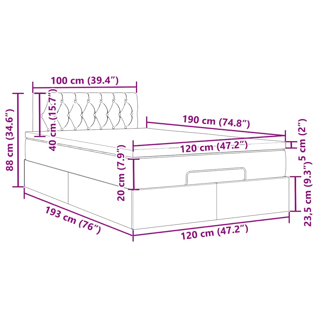 Otomanski krevet madracem i LED crna 120x190 cm tkanina