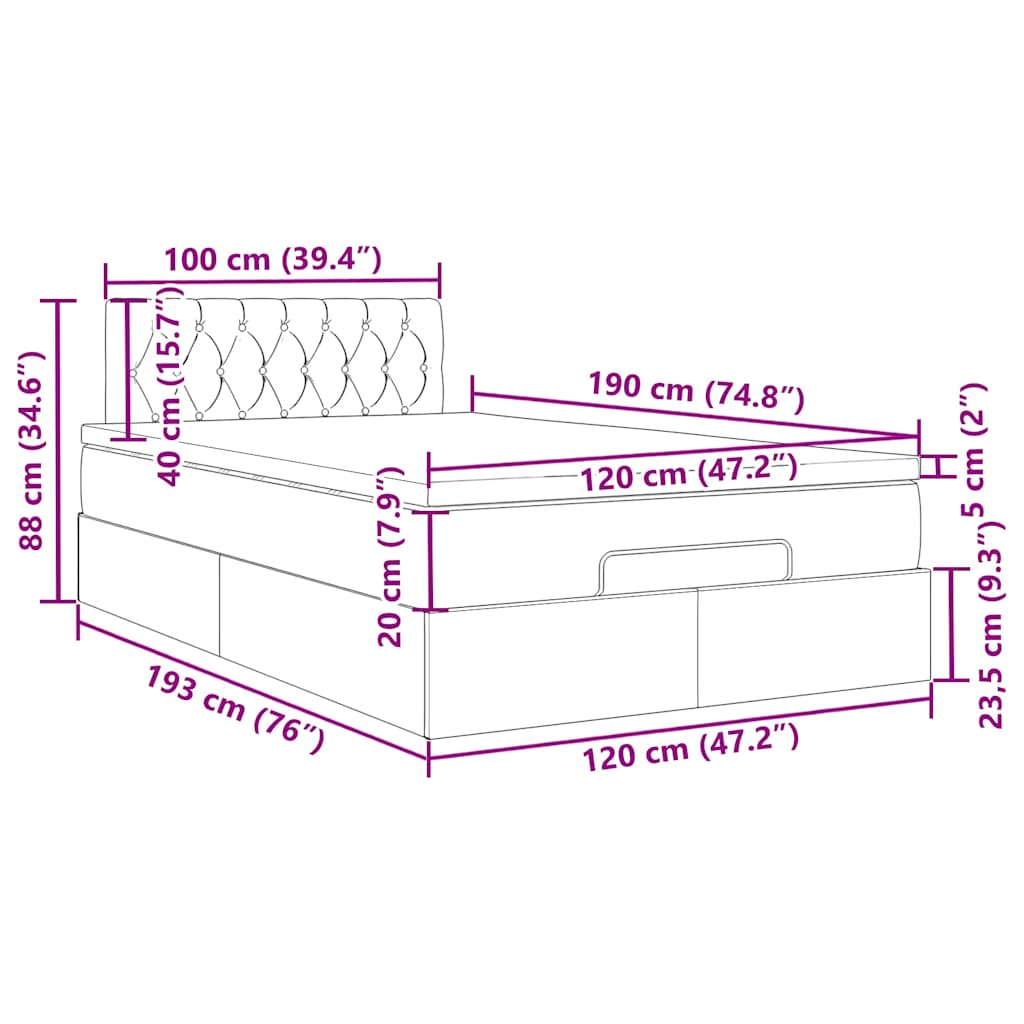 Otomanski krevet madracem i LED plava 120x190 cm tkanina