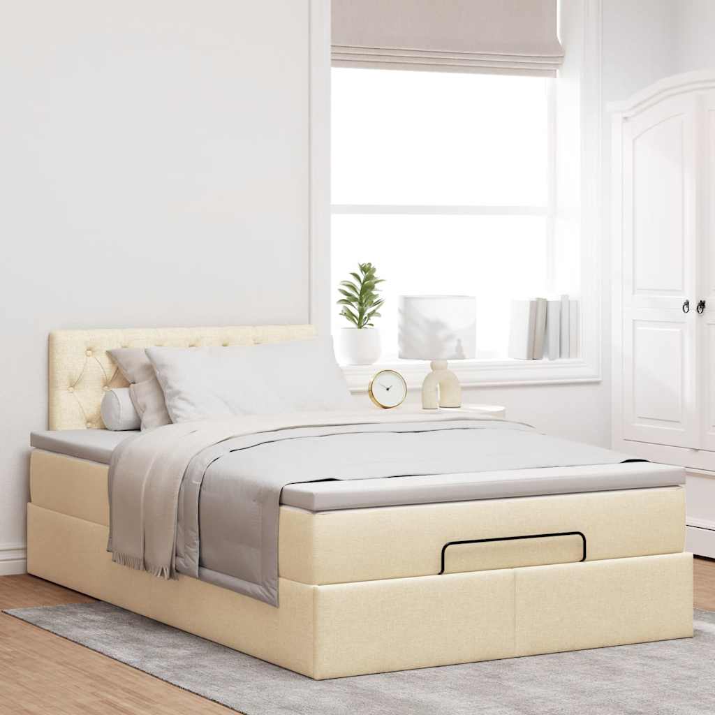 Otomanski okvir kreveta s madraca krem 120x200cm od tkanine