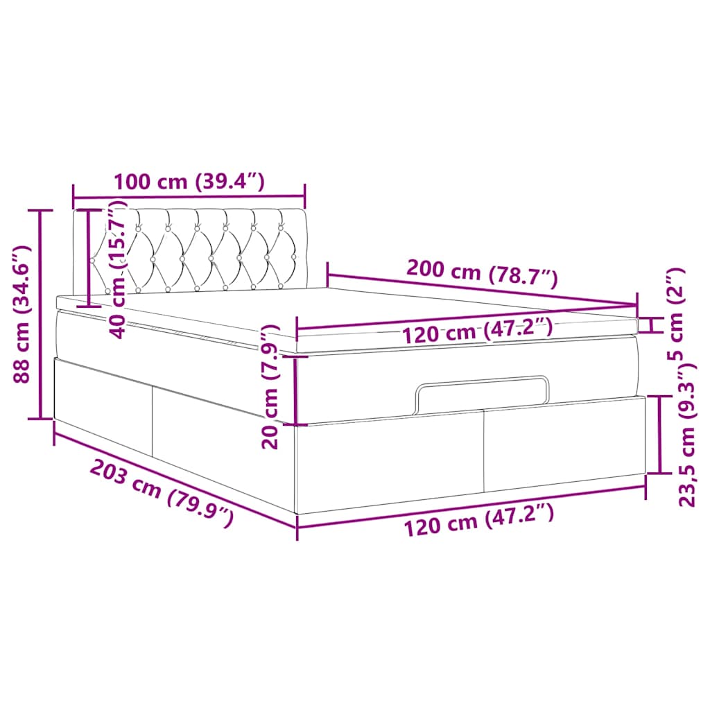 Otomanski krevet s madracem i LED plavi 120x200 cm tkanine