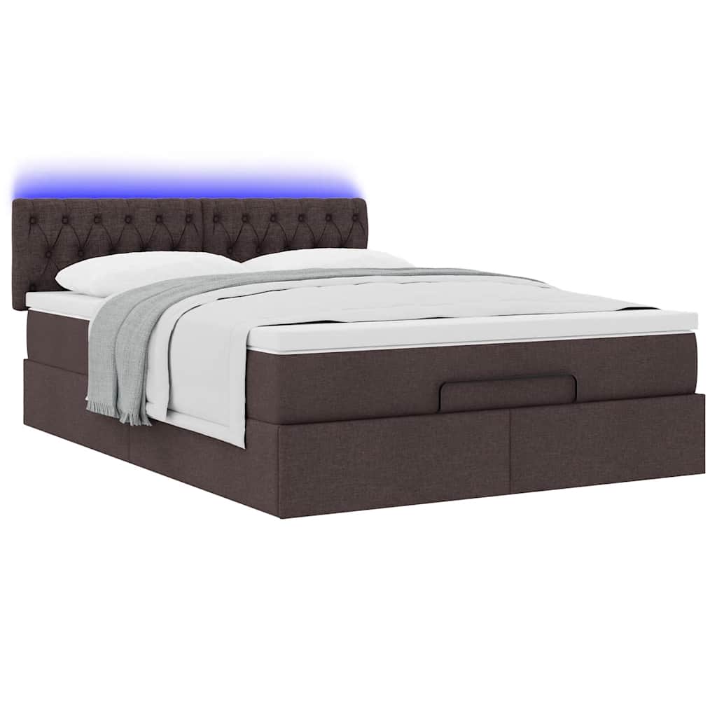 Otomanski krevet s madracem i LED tamnosmeđi 140x190 cm tkanine