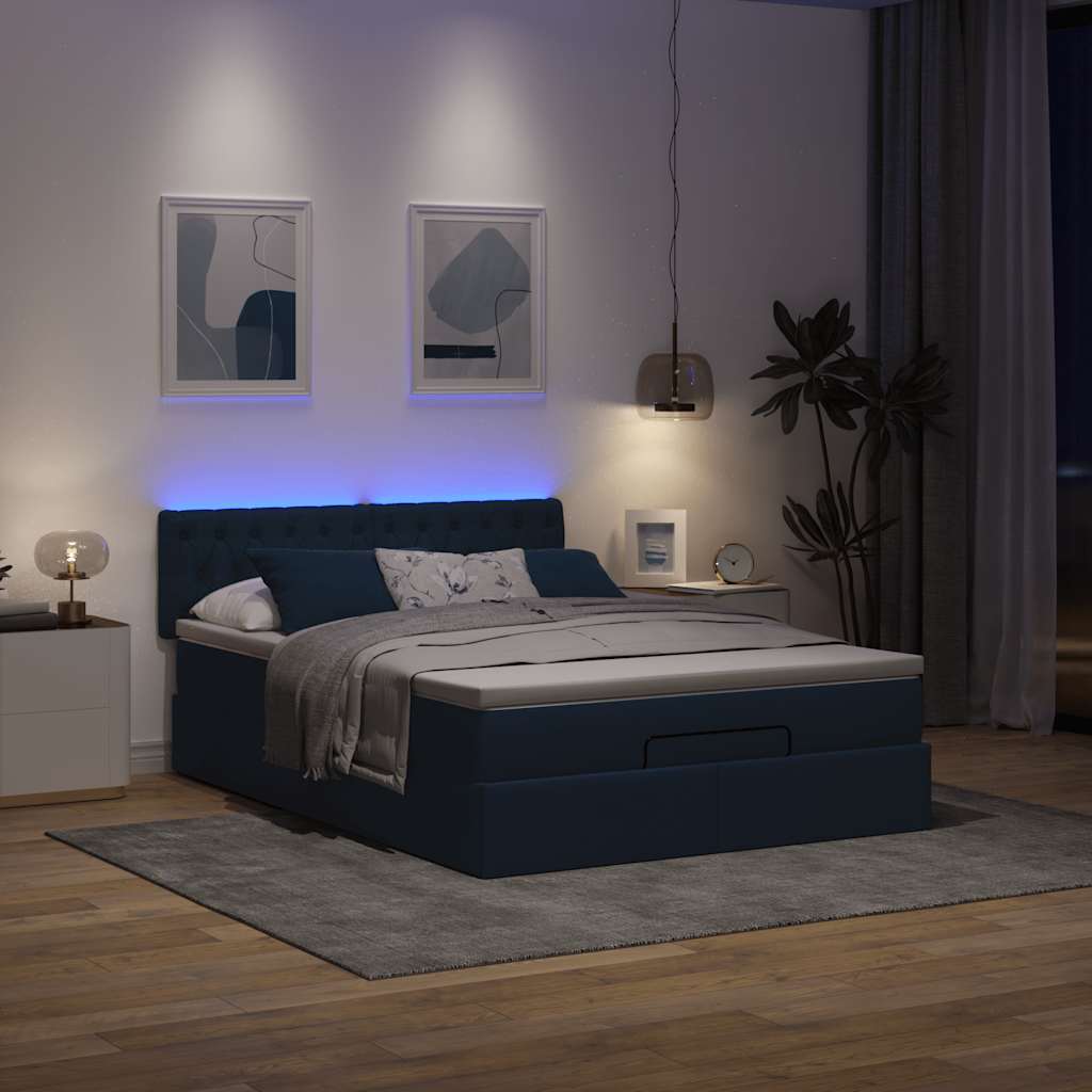 Otomanski krevet s madracem i LED plavi 140x190 cm tkanine