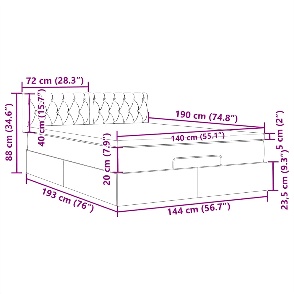 Otomanski krevet s madracem i LED plavi 140x190 cm tkanine