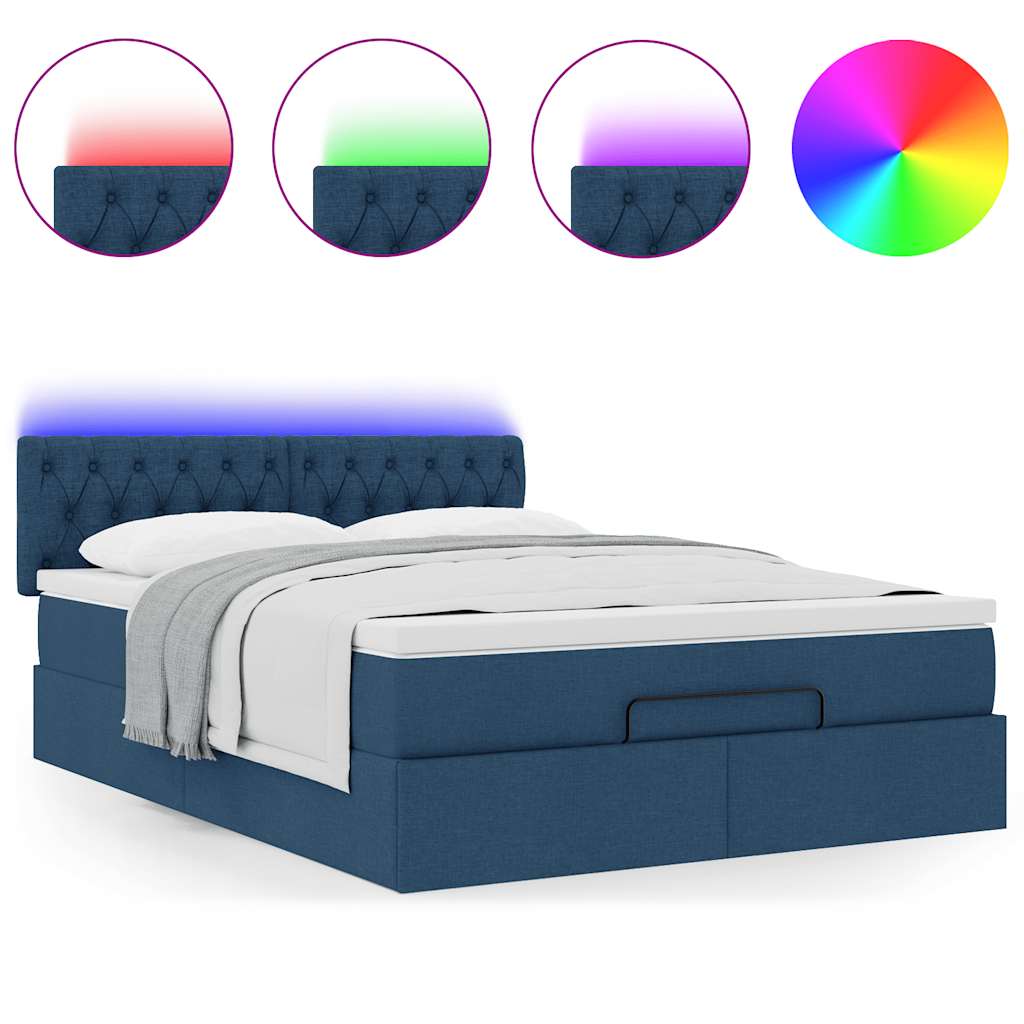 Otomanski krevet s madracem i LED plavi 140x190 cm tkanine