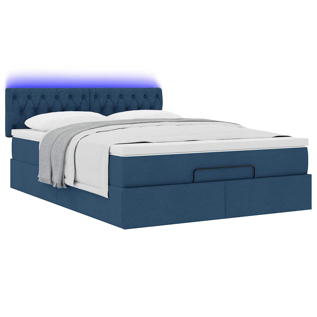 Otomanski krevet s madracem i LED plavi 140x190 cm tkanine