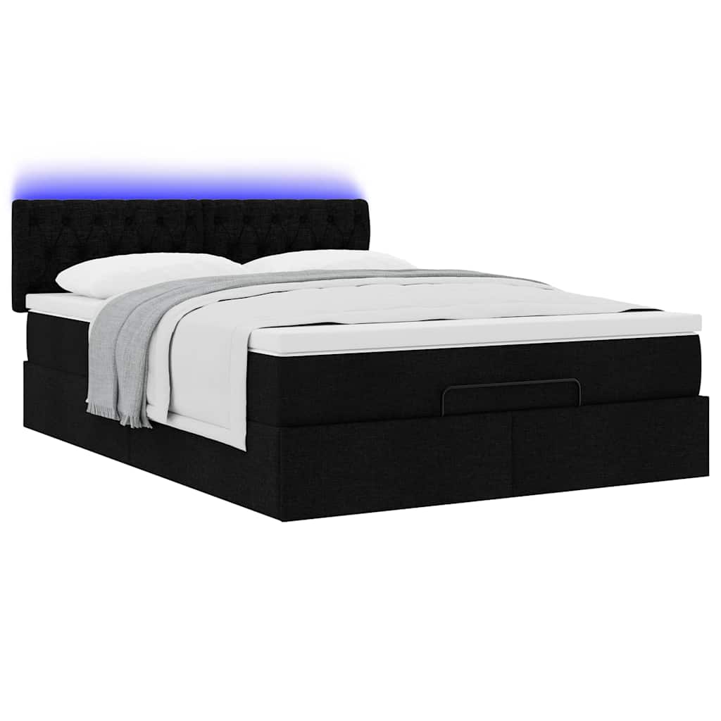 Otomanski krevet s madracem i LED crni 140x200 cm od tkanine