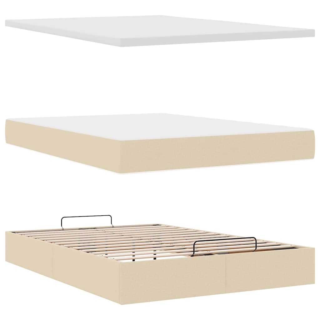 Otomanski krevet s madracem i LED krem 140x200 cm tkanine
