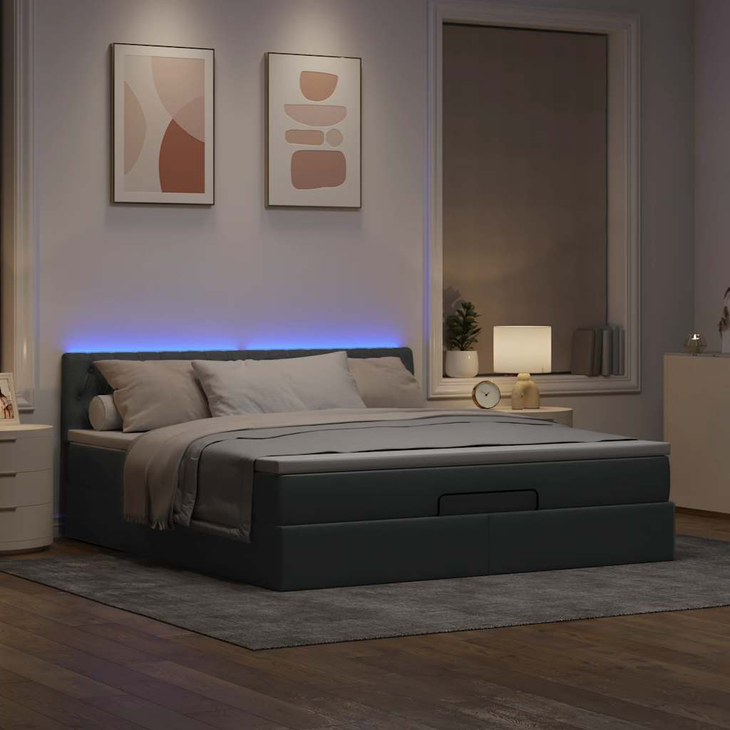 Otomanski krevet s madracem&LED svijetlosivi 180x200cm tkanine