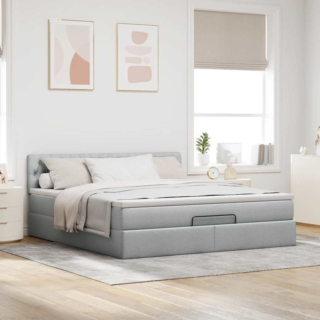 Otomanski krevet s madracem&LED svijetlosivi 180x200cm tkanine