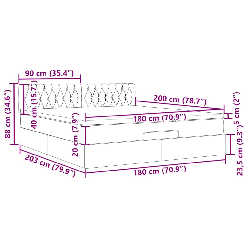 Otomanski krevet s madracem i LED krem 180x200cm od tkanine