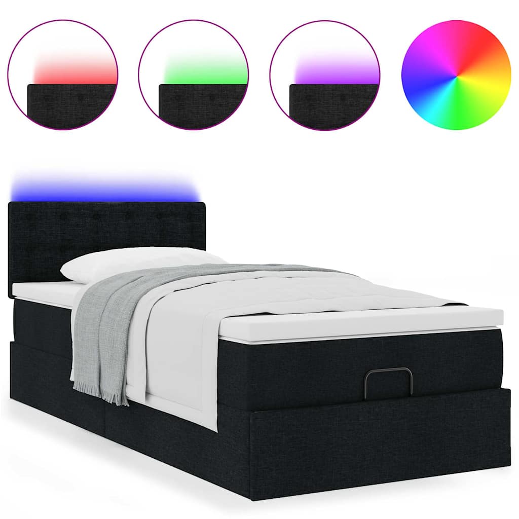 Otomanski krevet s madracem i LED crna 80x200cm tkanina