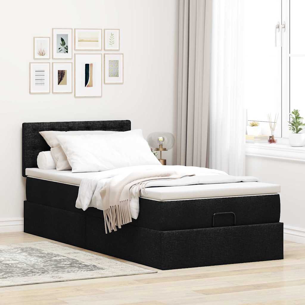 Otomanski okvir kreveta s madraca crni 90x190cm od tkanine