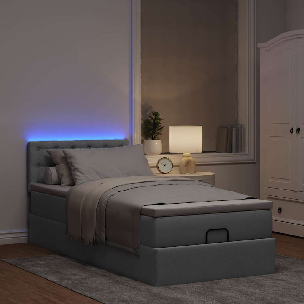 Otomanski krevet s madracem&LED svijetlosivi 90x200 cm tkanine
