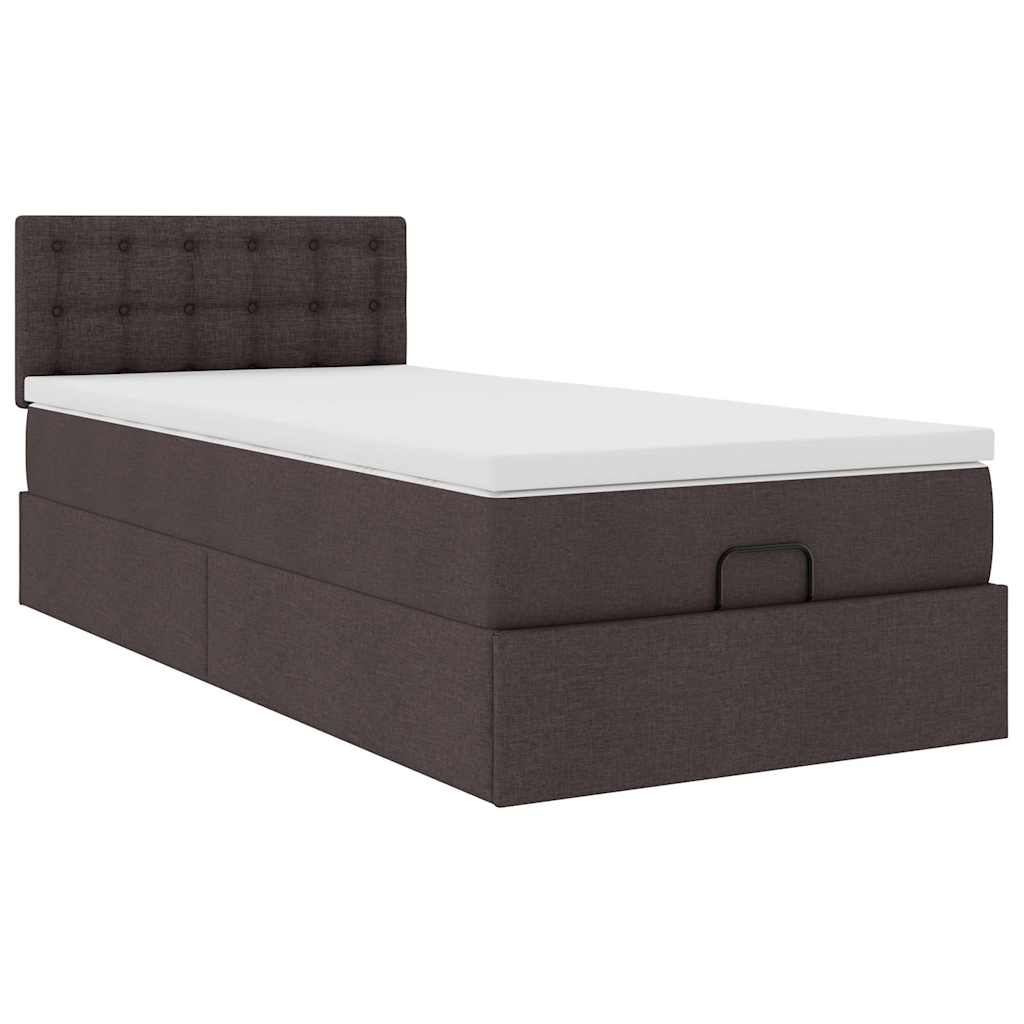 Otomanski krevet s madracem i LED tamnosmeđi 90x200 cm tkanine