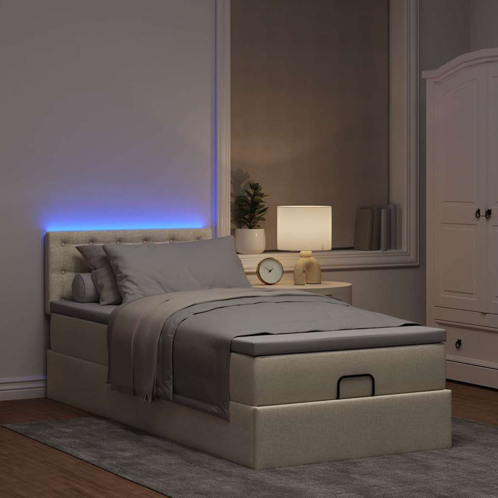 Otomanski krevet s madracem i LED krem 90x200 cm tkanine