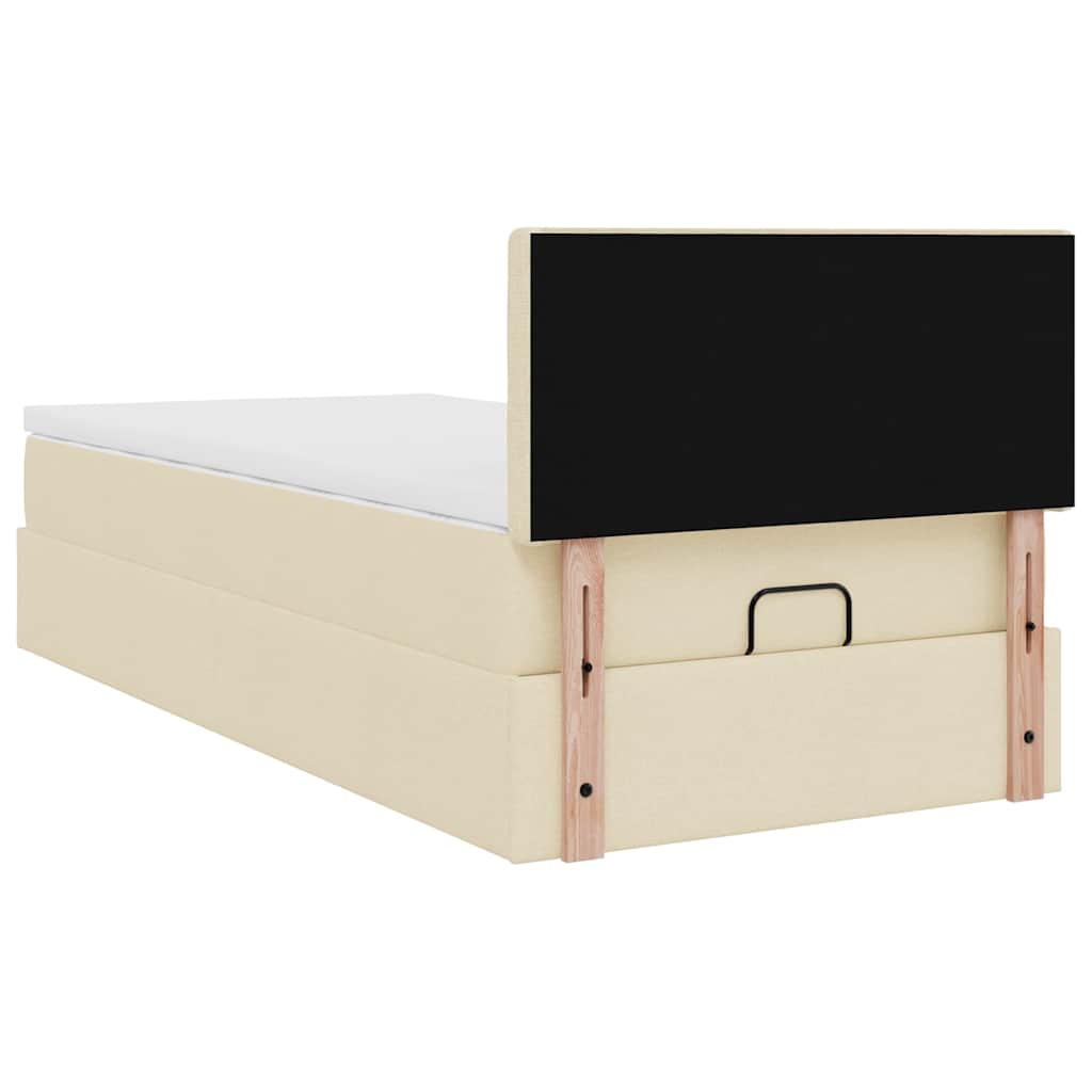 Otomanski krevet s madracem i LED krem 90x200 cm tkanine
