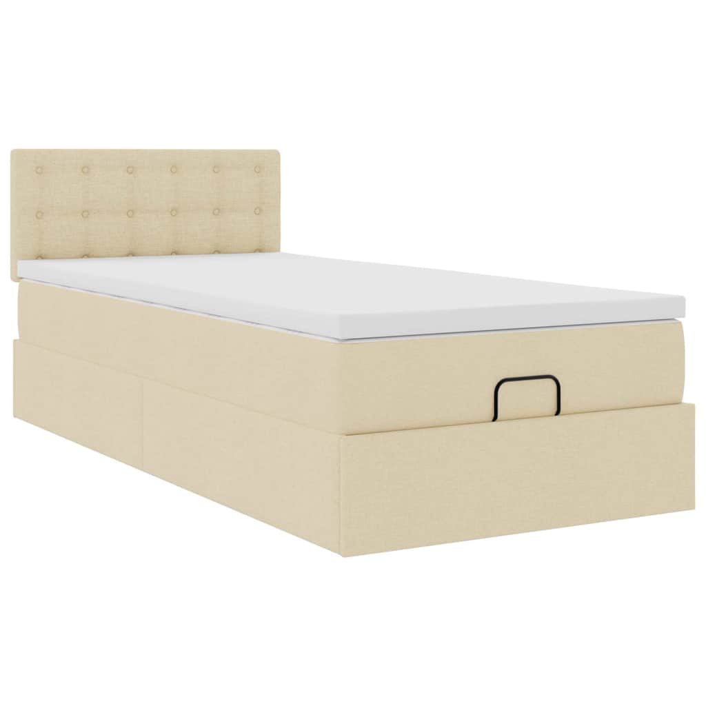 Otomanski krevet s madracem i LED krem 90x200 cm tkanine