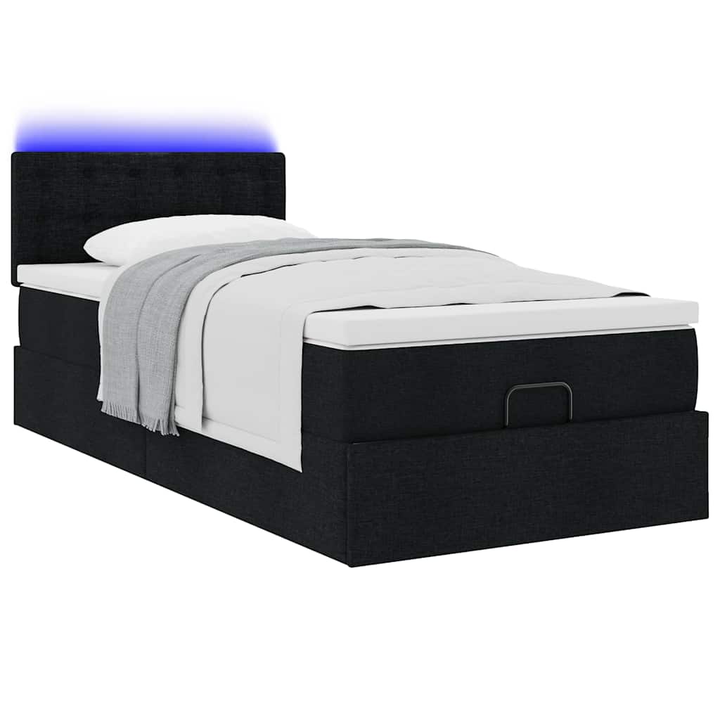 Otomanski krevet s madracem crni 100x200 cm tkanine