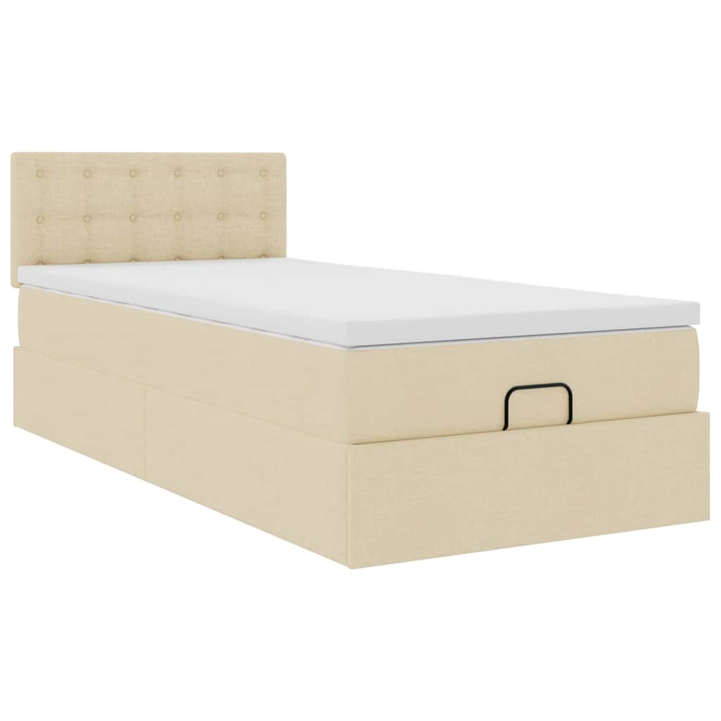 Otomanski krevet s madracem krem 100x200 cm tkanine