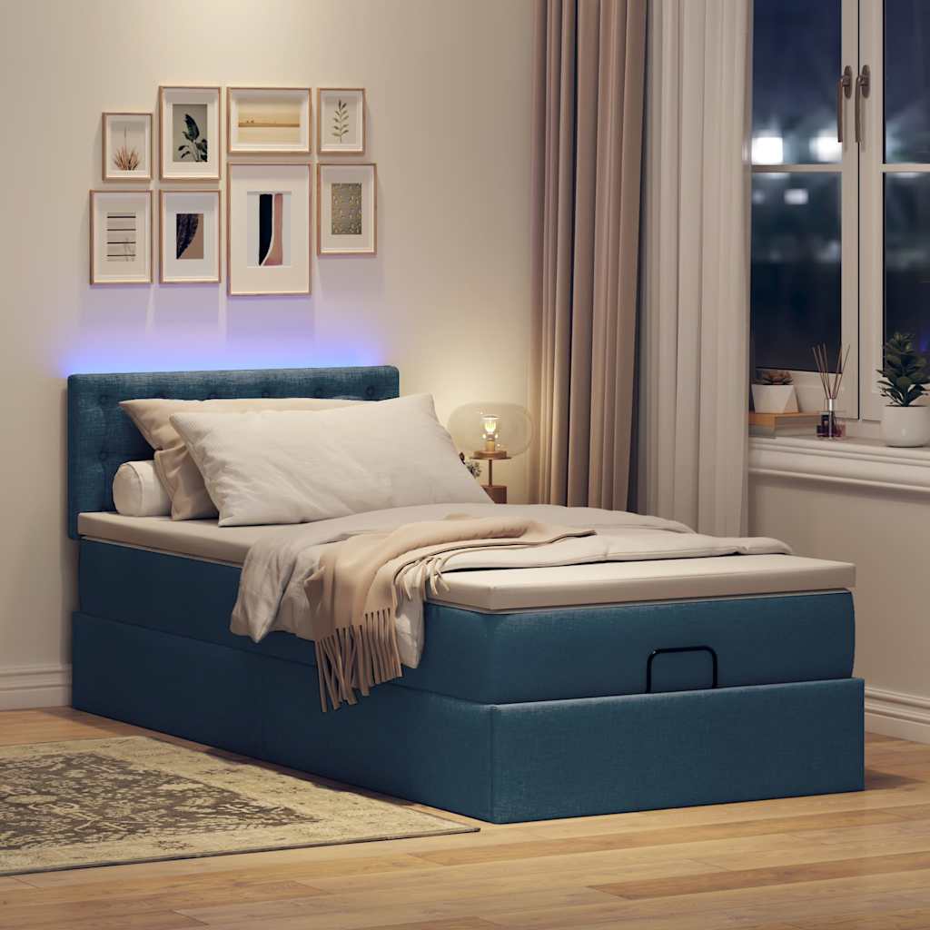Otomanski krevet s madracem i LED plavi 100x200 cm tkanine