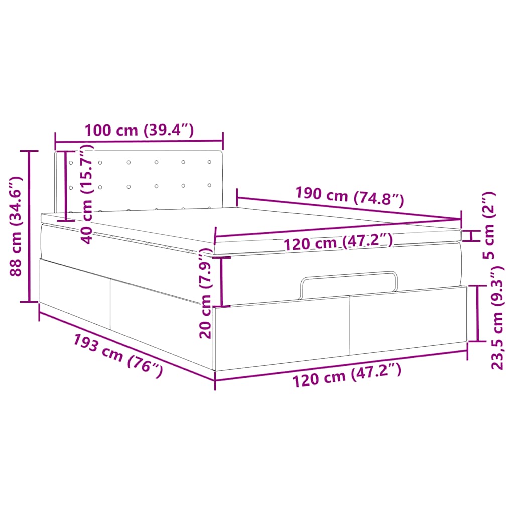 Otomanski krevet s madracem svjetlosivi 120x190 cm tkanine