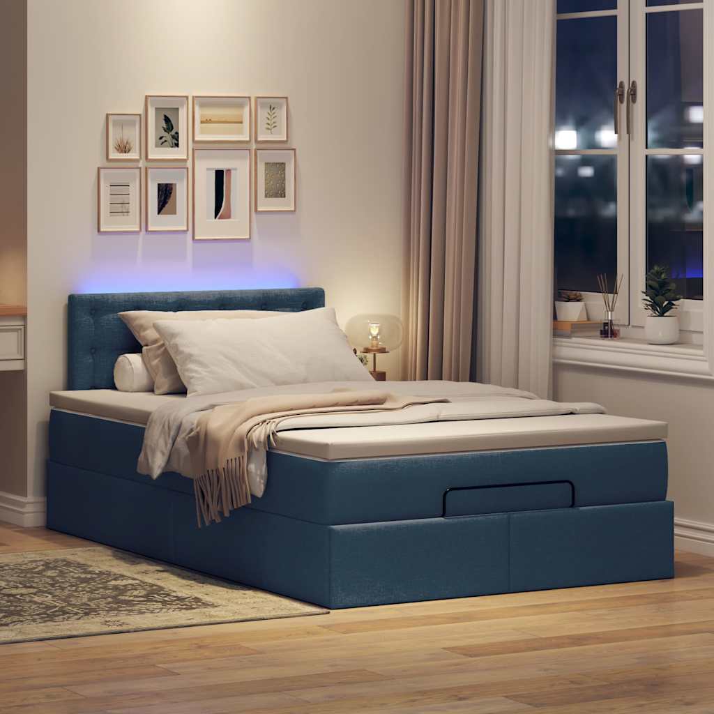 Otomanski krevet s madracem i LED plavi 120x200 cm tkanine