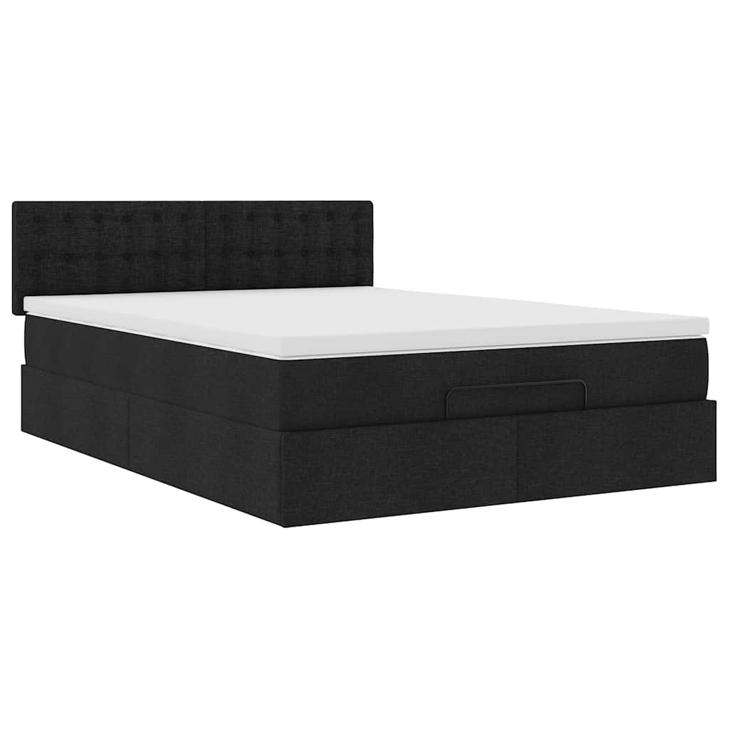 Otomanski krevet s madracem i LED crni 140x190 cm tkanine
