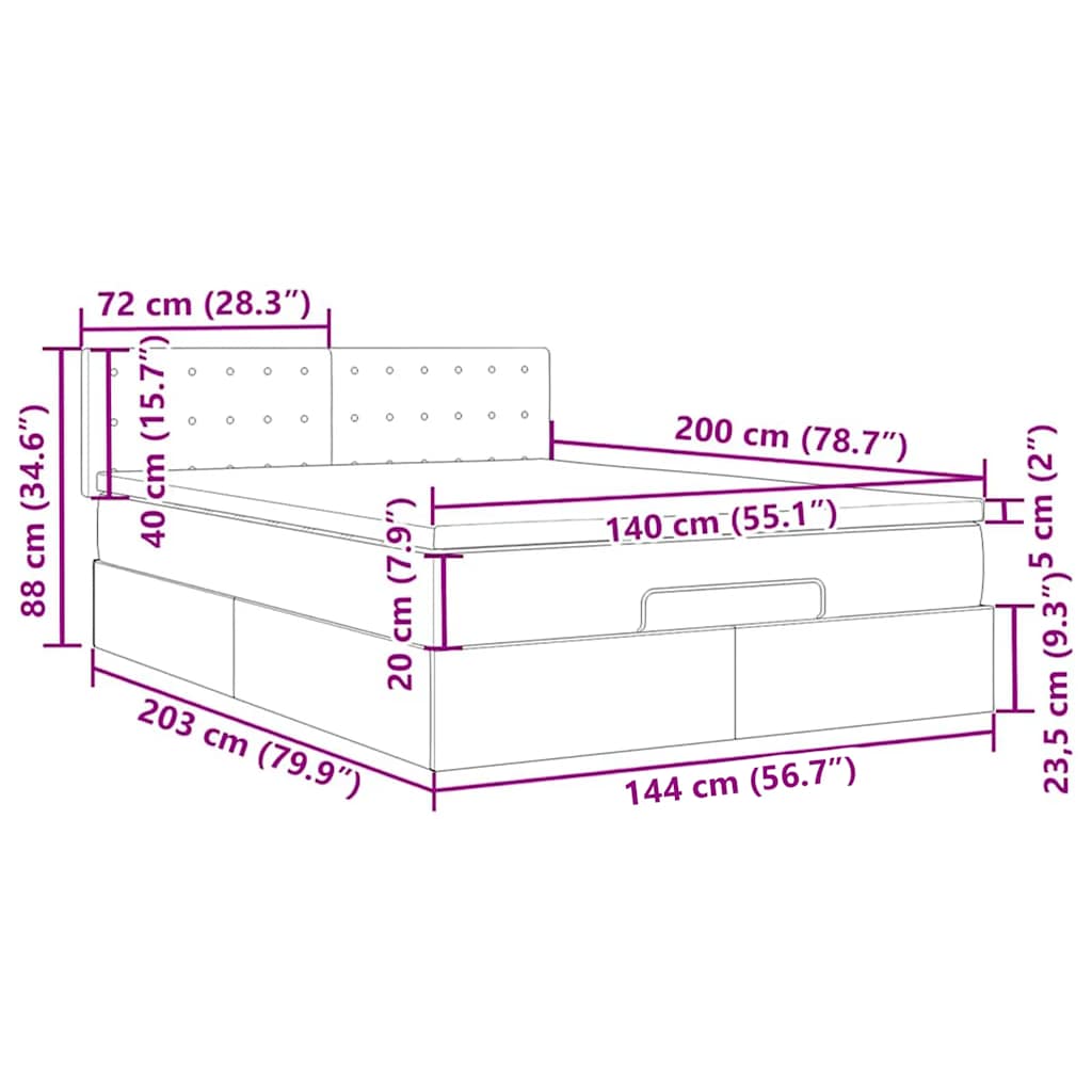 Otomanski krevet s madracem i LED tamnosivi 140x200 cm tkanine