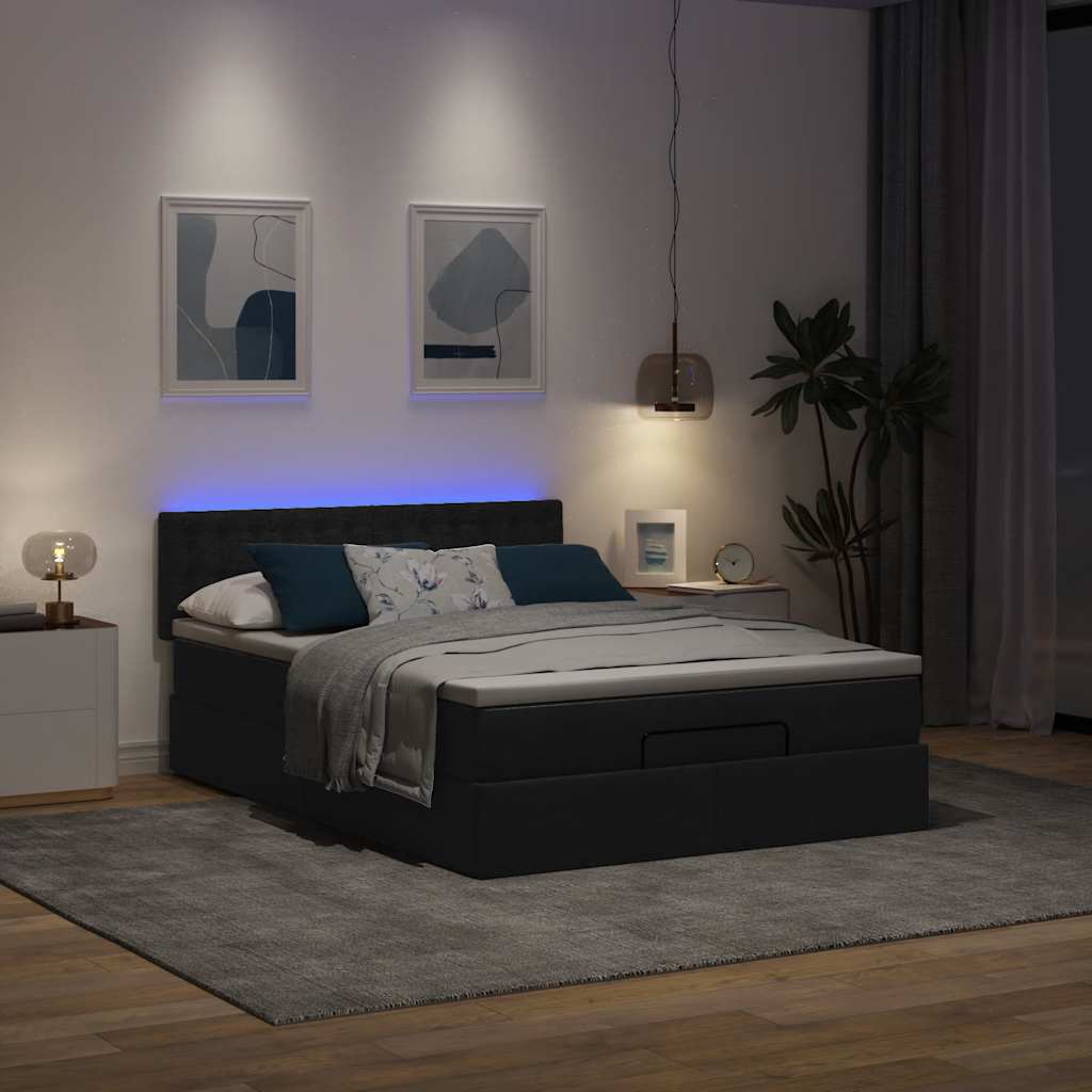 Otomanski krevet s madracem i LED crni 140x200 cm od tkanine