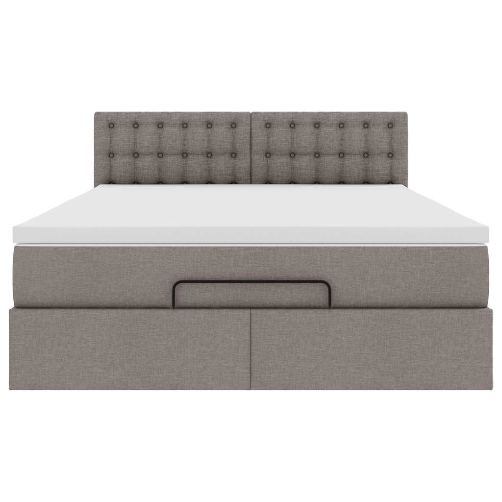 Otomanski krevet s madracem i LED smeđesivi 140x200 cm tkanine