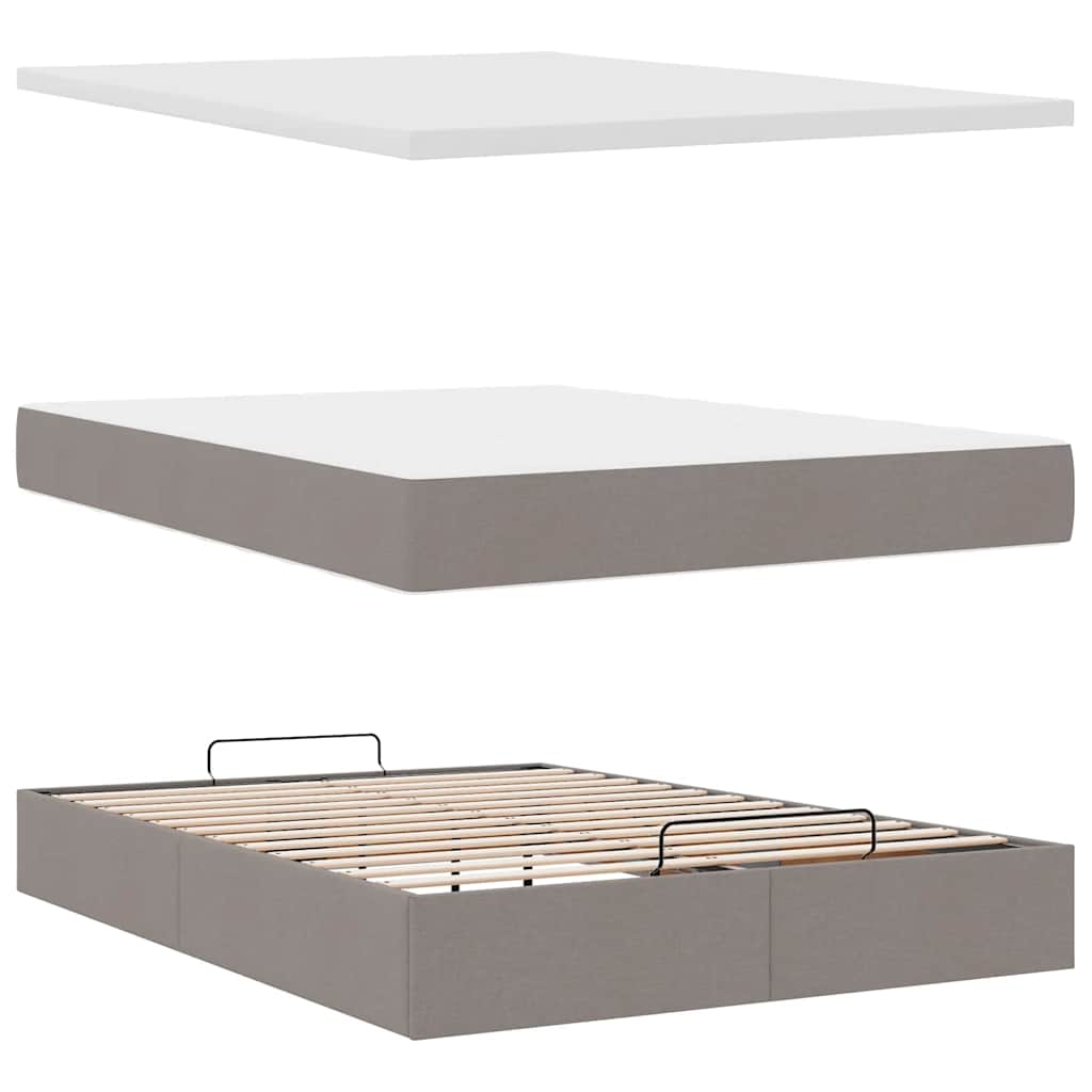 Otomanski krevet s madracem i LED smeđesivi 140x200 cm tkanine