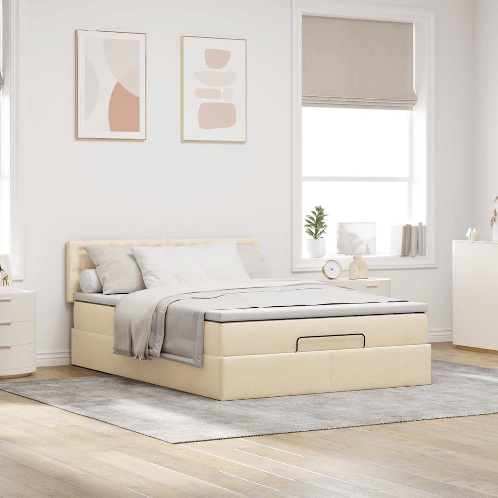 Otomanski krevet s madracem i LED krem 140x200 cm tkanine