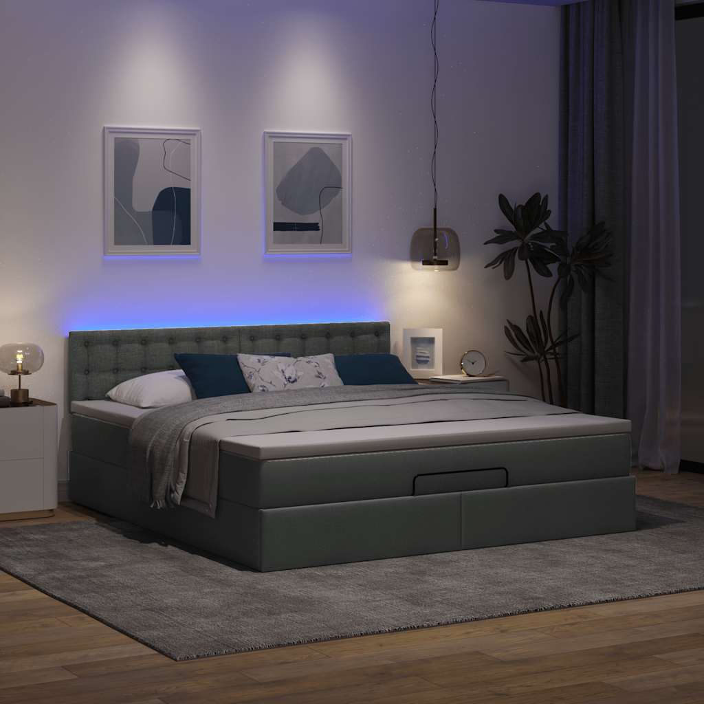 Otomanski krevet s madracem i LED tamnosivi 160x200cm tkanine