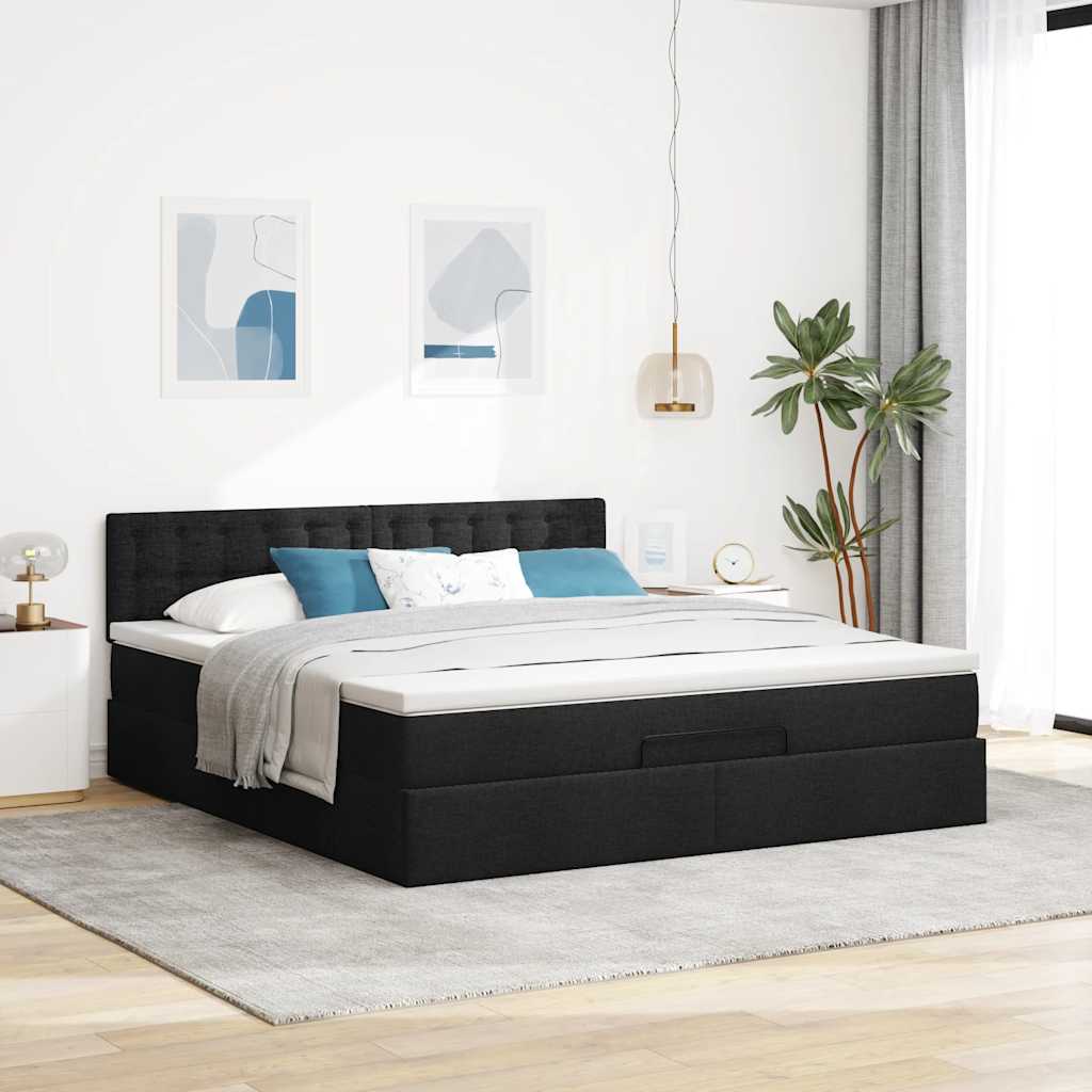 Otomanski krevet s madracem i LED crni 160x200cm tkanine