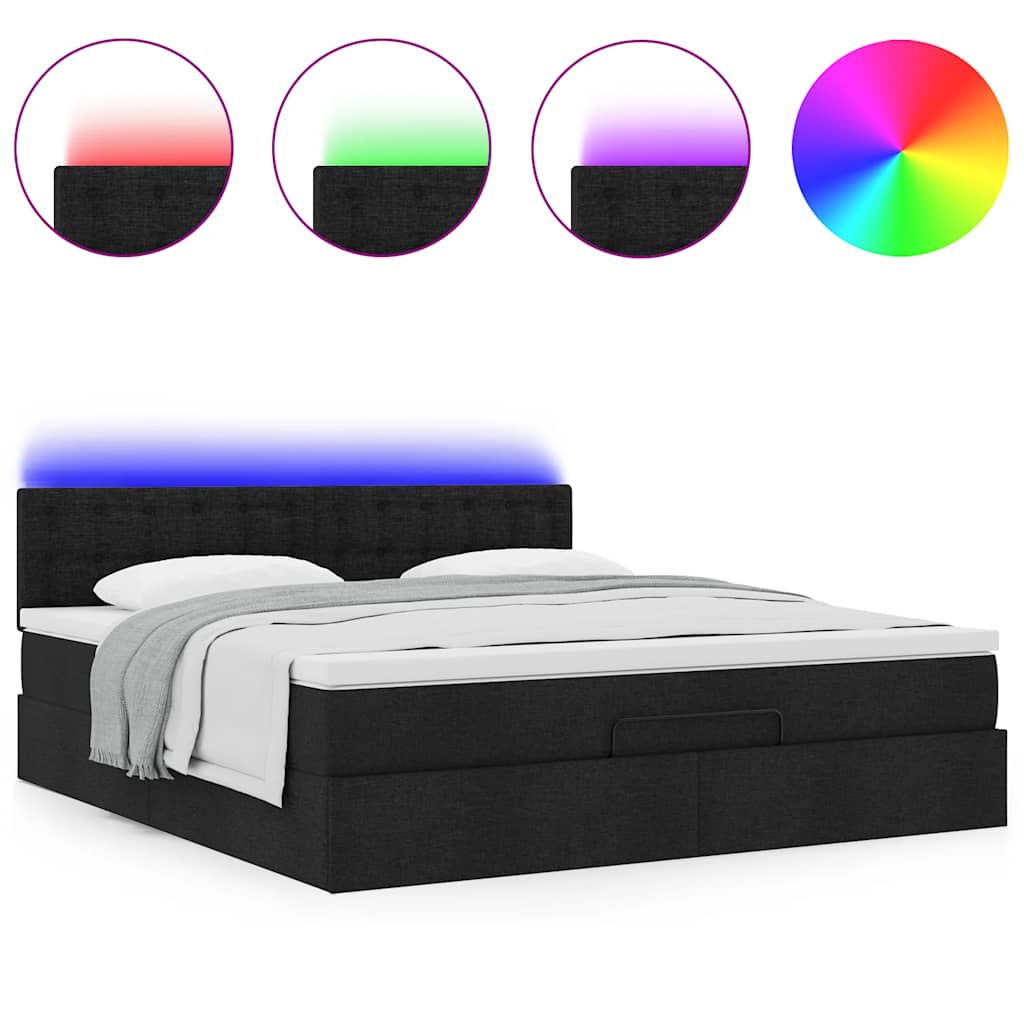 Otomanski krevet s madracem i LED crni 160x200cm tkanine