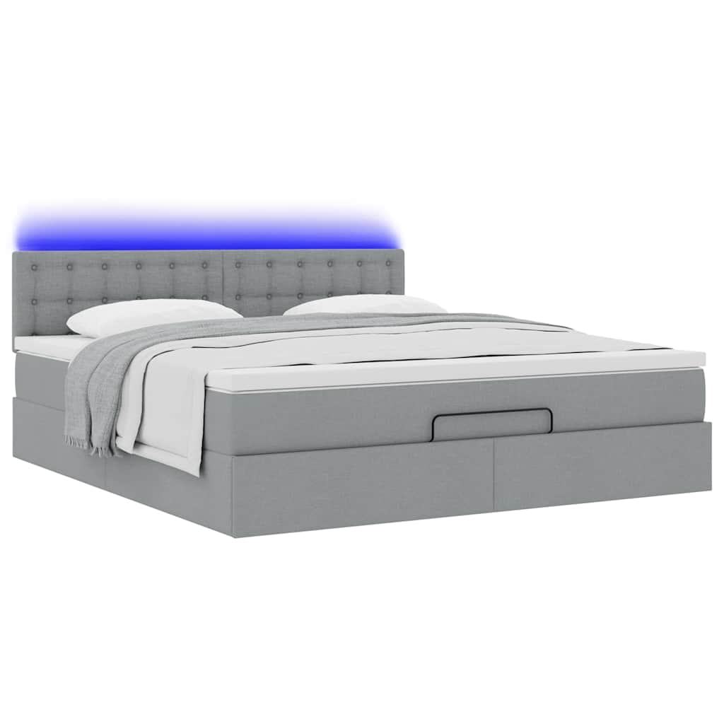 Otomanski krevet s madracem&LED svijetlosivi 180x200cm tkanine