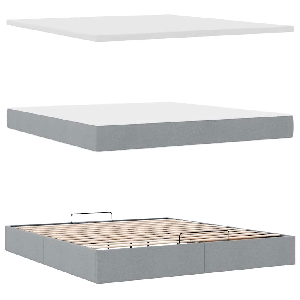 Otomanski krevet s madracem&LED svijetlosivi 180x200cm tkanine