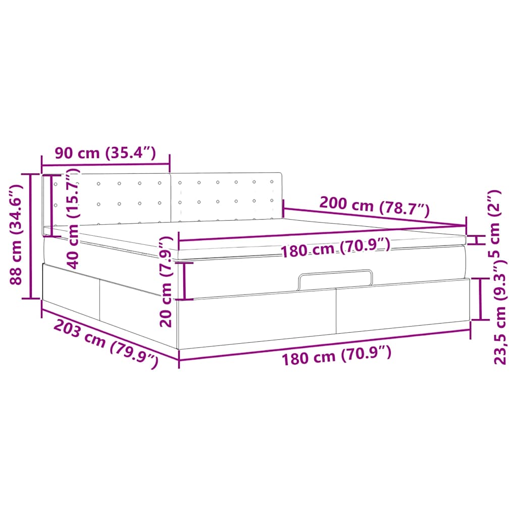 Otomanski krevet s madracem i LED plavi 180x200cm od tkanine