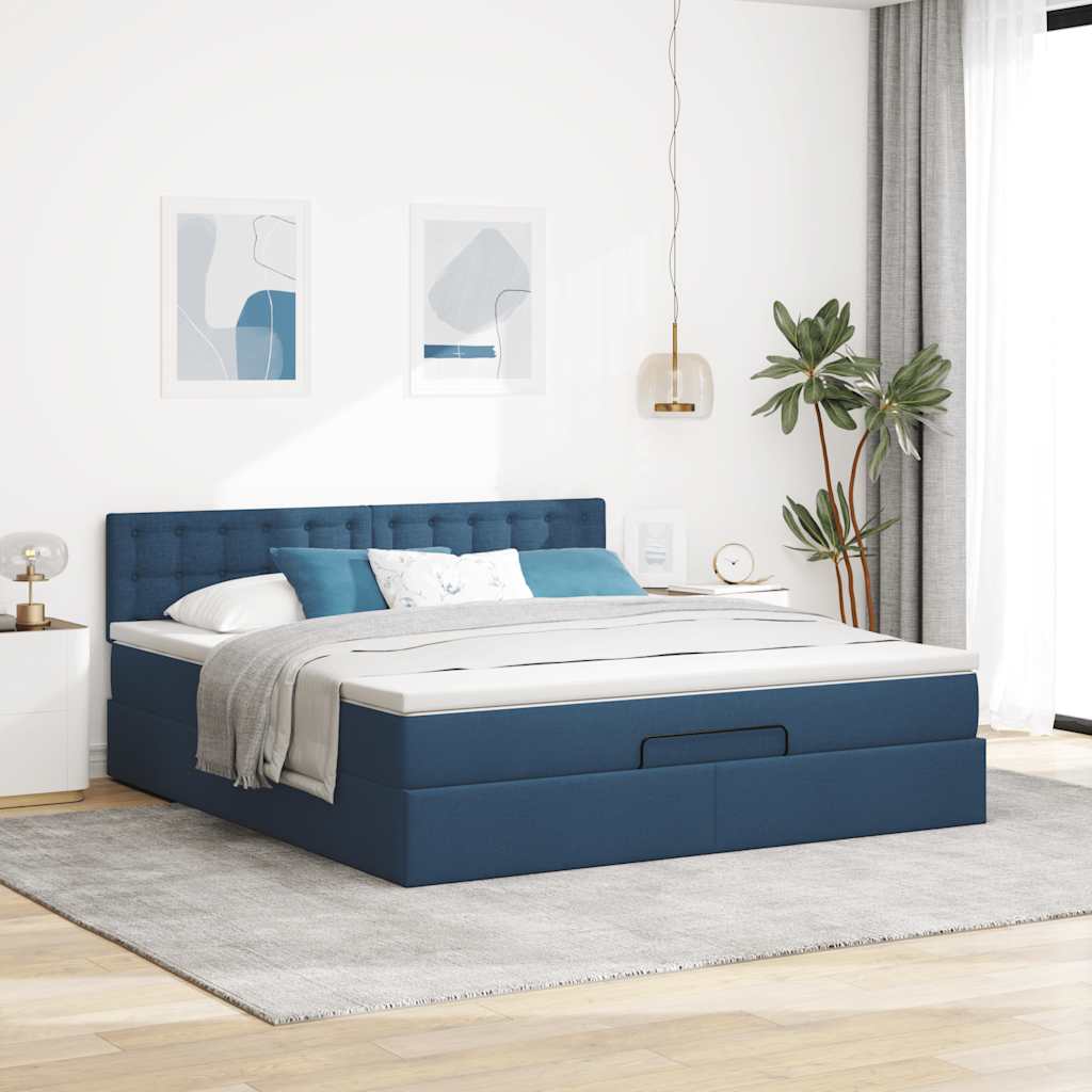 Otomanski krevet s madracem i LED plavi 180x200cm od tkanine