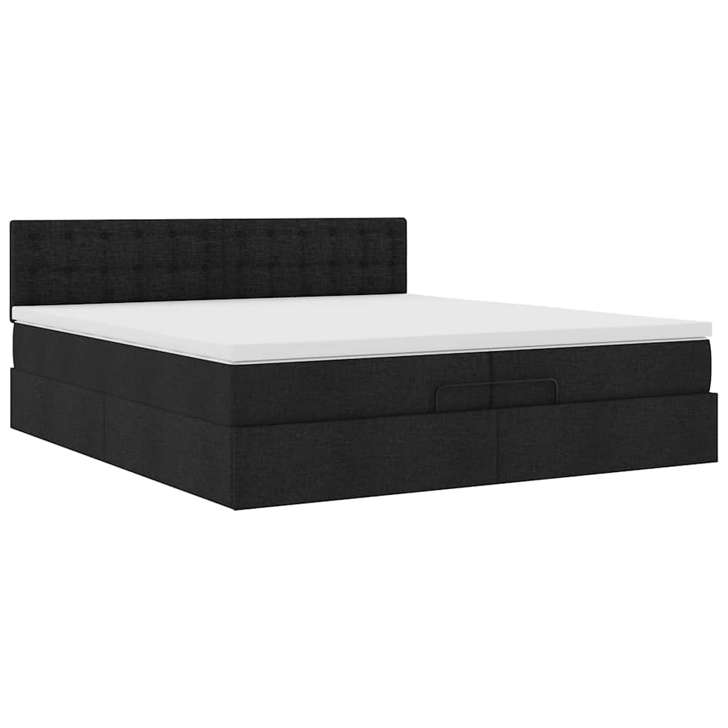 Otomanski okvir kreveta s madracima crni 200x200cm od tkanine