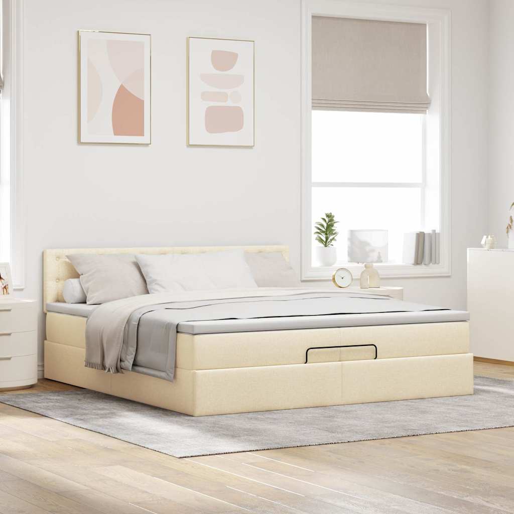 Otomanski okvir kreveta s madracima krem 200x200cm od tkanine