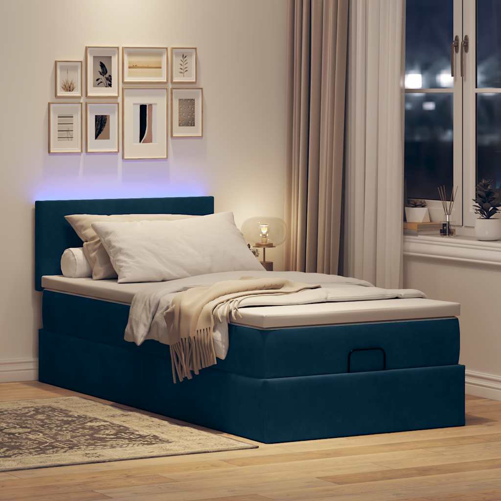 Otomanski krevet s madracem i LED tamnoplavi 80x200cm baršun