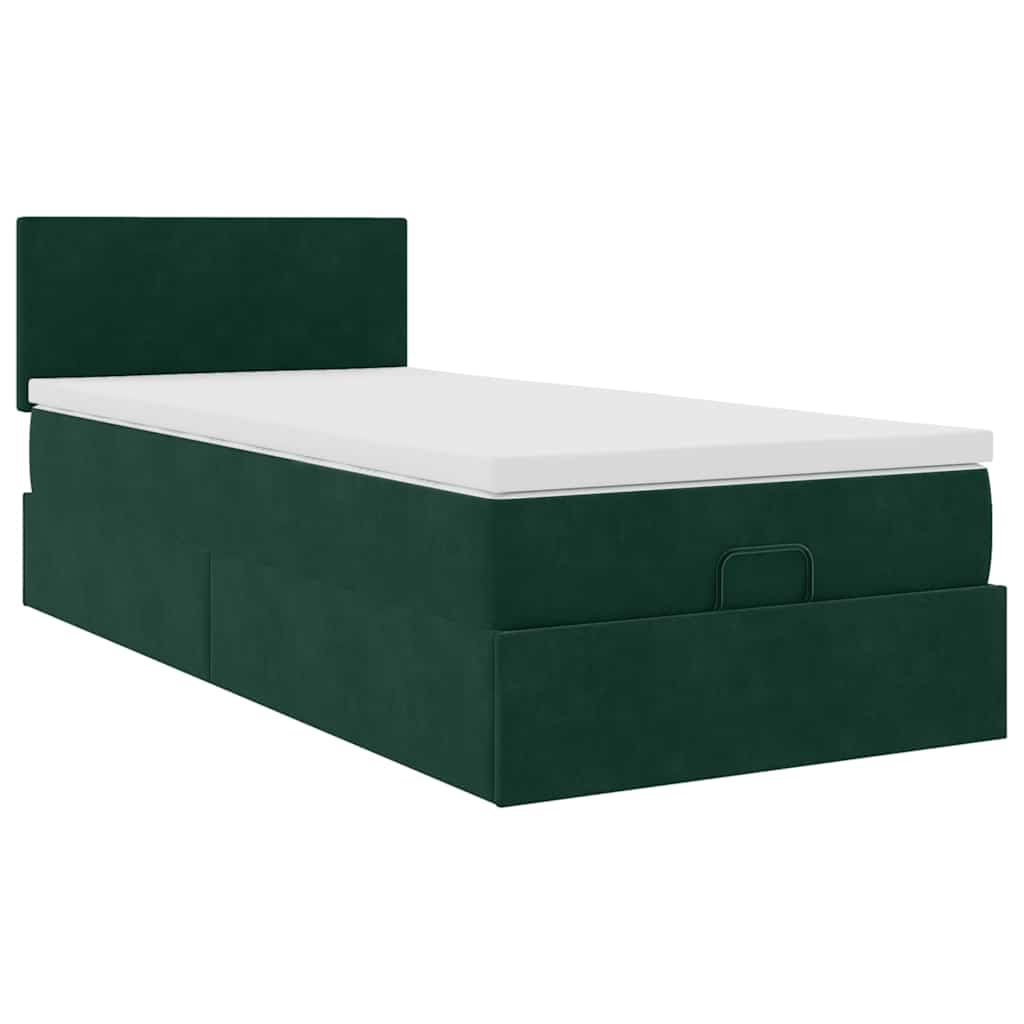 Otomanski krevet s madracem i LED tamnozeleni 90x200 cm baršun