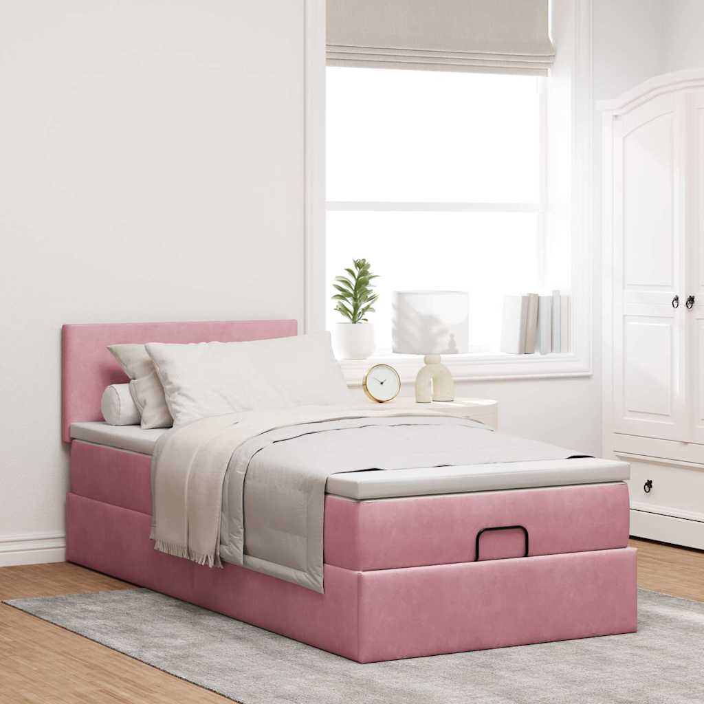 Okvir kreveta s madraca ružičasti 100x200cm baršunasti