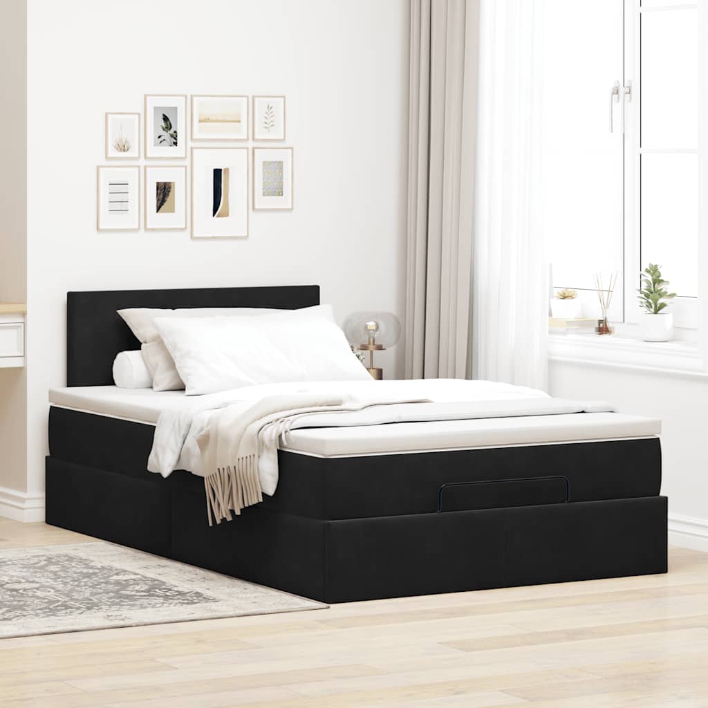 Otomanski krevet madracem i LED crna 120x190 cm baršun