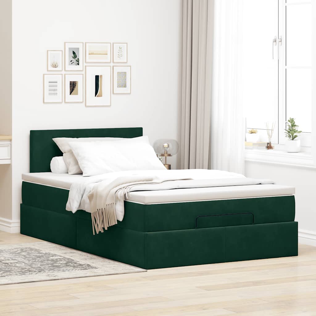 Otomanski krevet s madracem i LED tamnozeleni 120x190cm baršun