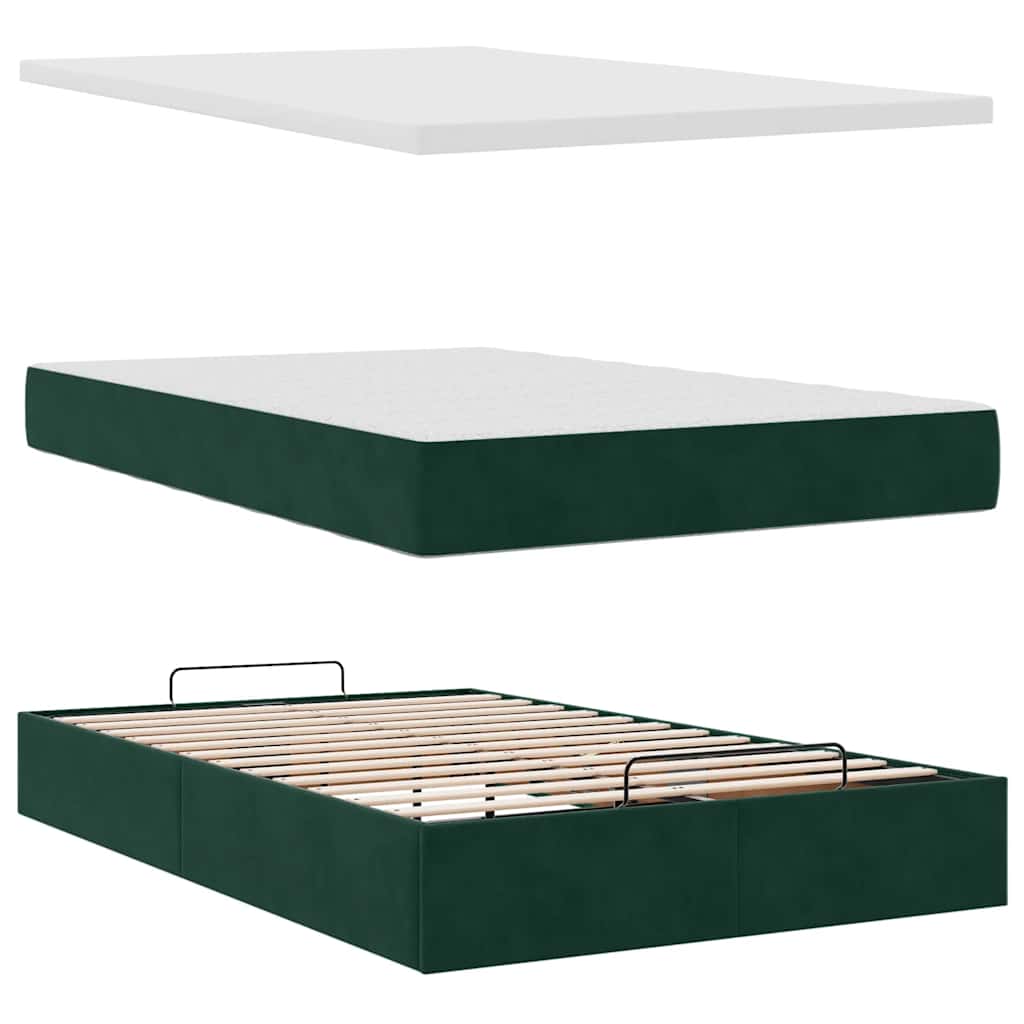 Otomanski krevet s madracem i LED tamnozeleni 120x190cm baršun